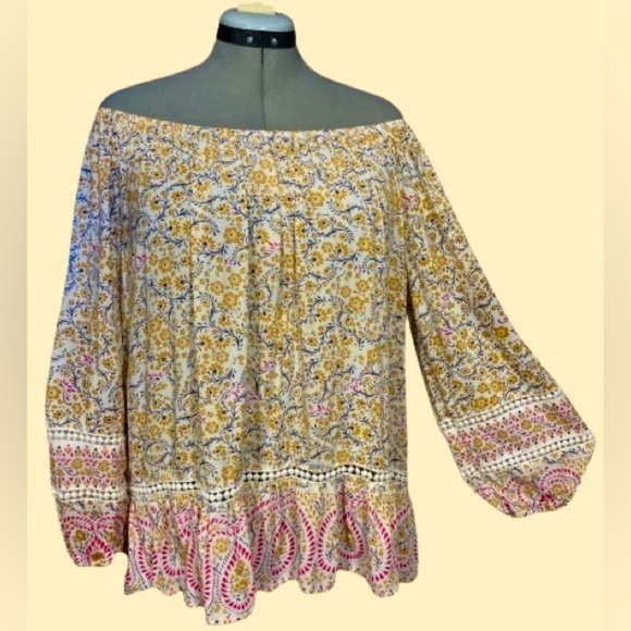 Wmns Fever, Off-Shoulder Peasant Top, sz Lg - Picture 1 of 4